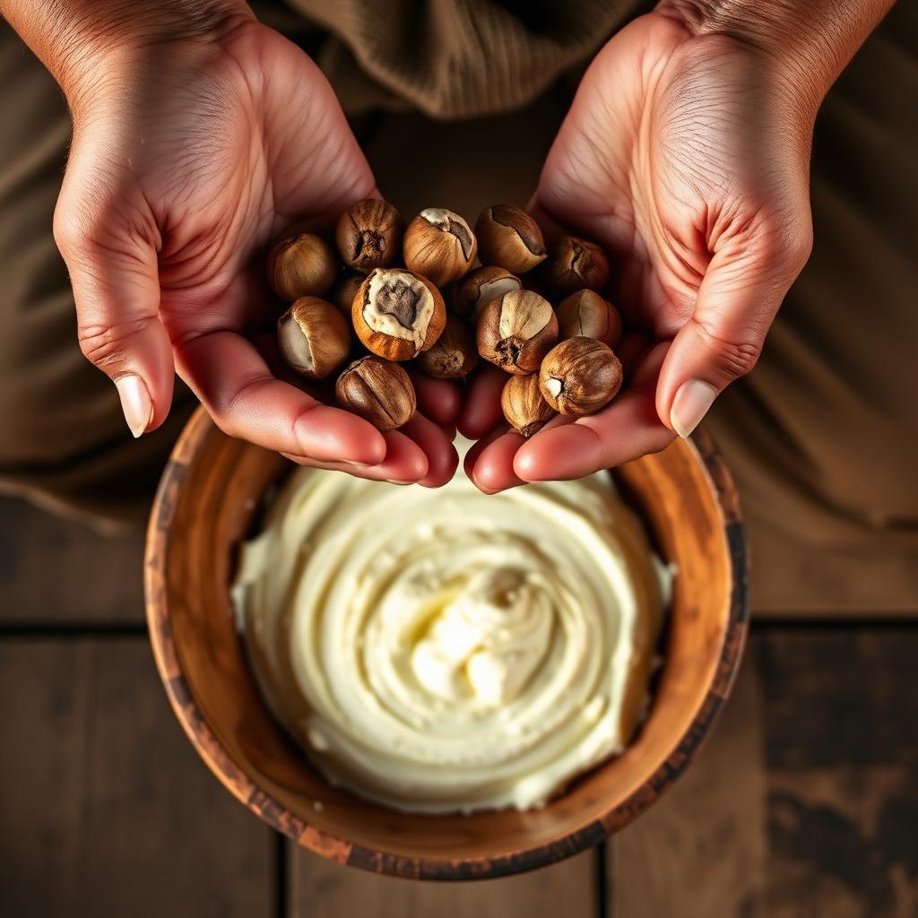 Hands holding shea nuts